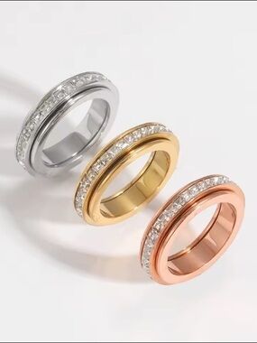 4mm unisex sterling silver spinner Zircon Sparkling Crystal Rotating Ring no box